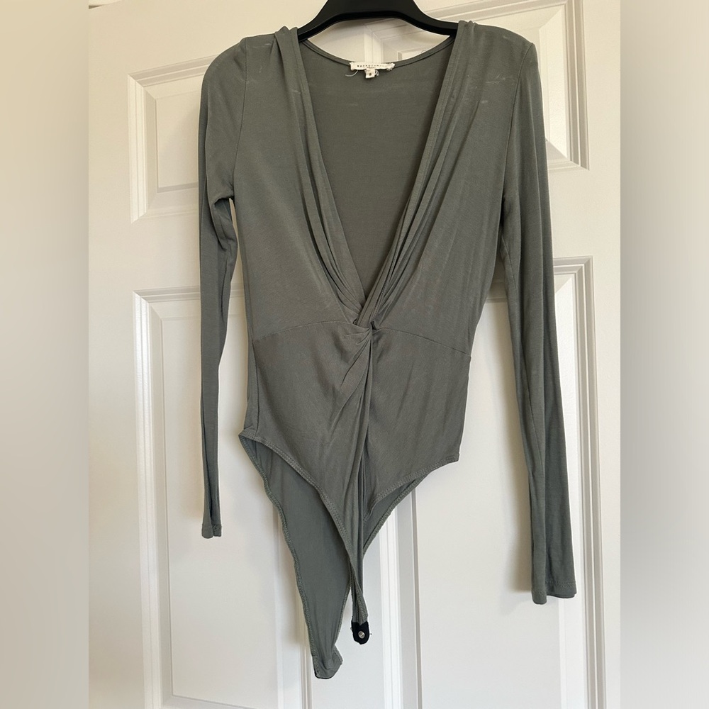 Wasabi + Mint Boutique Deep V Olive Bodysuit